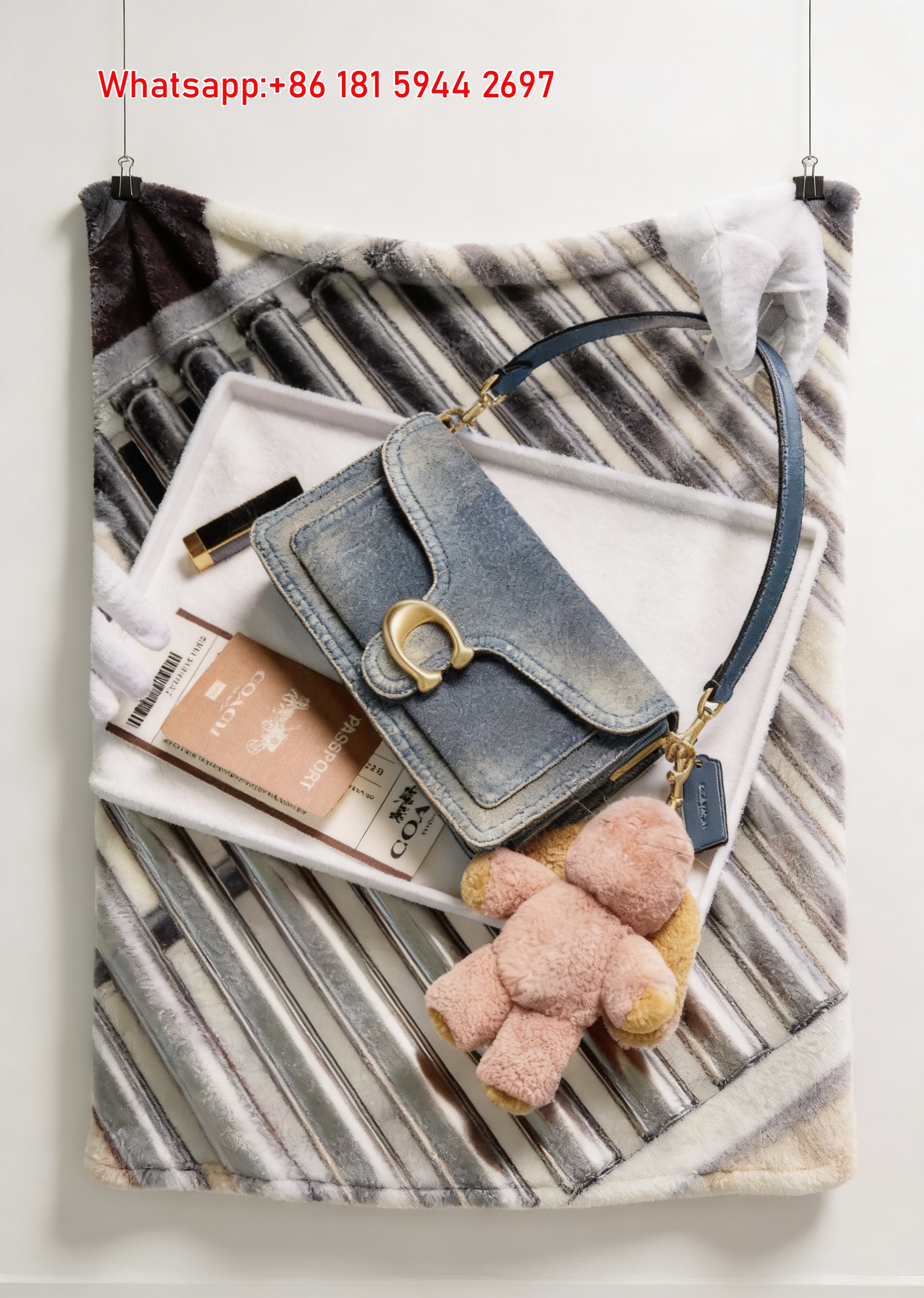 Coach Denim Tabby Bag Print Flannel Sofa Throw Blanket C138